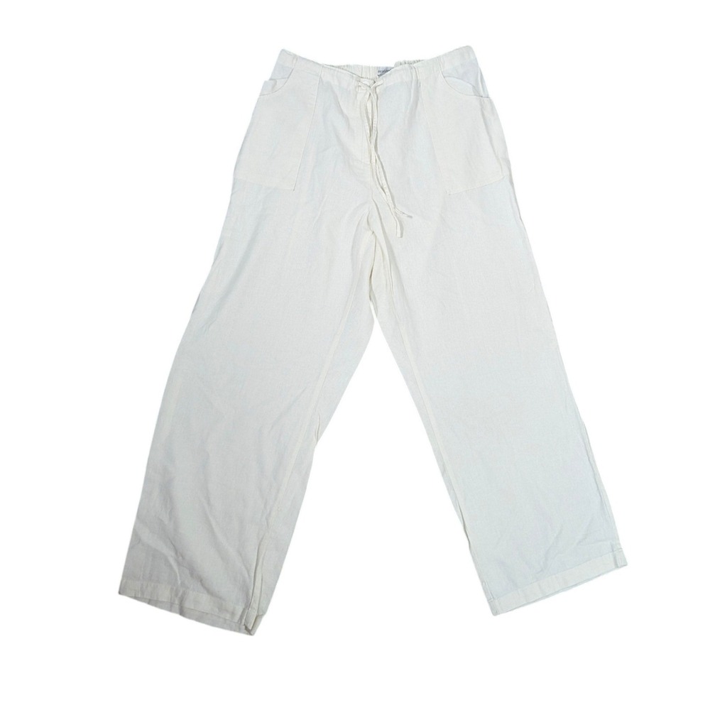 Jessica London Pants Women 18 Ivor White Linen Blend Wide‎ Leg Drawstring Casual